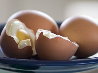 hard-boiled eggs cut in half
