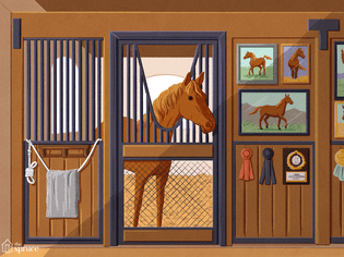 Illustration of a horse in a stable